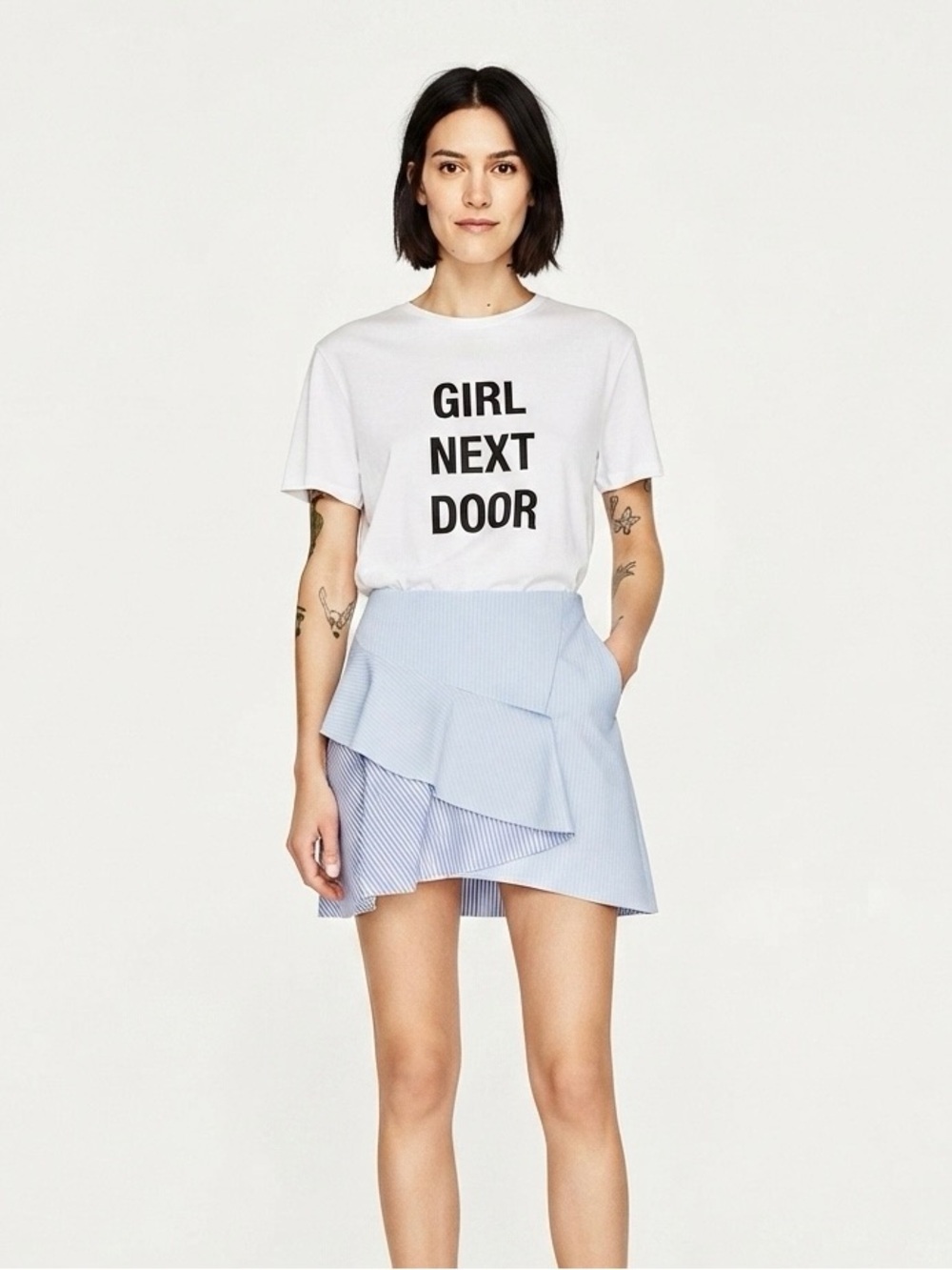 [Zara] Fun Ruffle Striped Mini Skirt - Picture 2 of 7